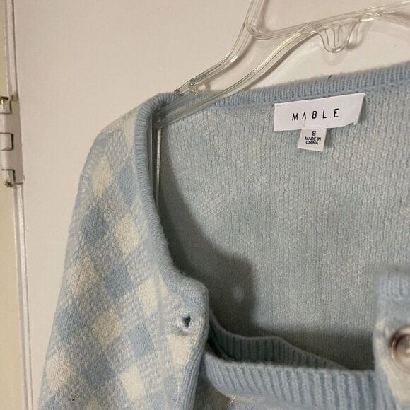 MABLE Blue Cropped Blue diamond knit Cardigan strapless 2pc set size Small - Picture 5 of 5